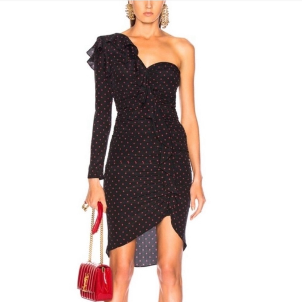 Veronica Beard Leona Dress. Black with Red Polka Dots.